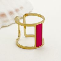 304 Stainless Steel 14K Gold Plated Novelty Simple Style Roman Style Enamel Plating Hollow Out Rectangle Open Rings sku image 1