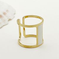 304 Stainless Steel 14K Gold Plated Novelty Simple Style Roman Style Enamel Plating Hollow Out Rectangle Open Rings sku image 2