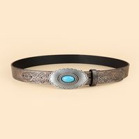 Retro Printing Pu Leather Alloy Plating Women's Leather Belts sku image 1