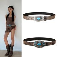 Retro Printing Pu Leather Alloy Plating Women's Leather Belts main image 1