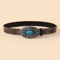 Retro Printing Pu Leather Alloy Plating Women's Leather Belts sku image 2