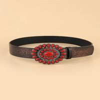 Retro Printing Pu Leather Alloy Plating Women's Leather Belts sku image 3