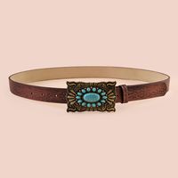 Retro Solid Color Pu Leather Alloy Women's Leather Belts sku image 1