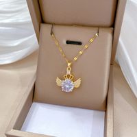 Stainless Steel Copper Simple Style Inlay Round Zircon Pendant Necklace main image 1