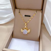 Stainless Steel Copper Simple Style Inlay Round Zircon Pendant Necklace main image 6