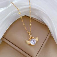 Stainless Steel Copper Simple Style Inlay Round Zircon Pendant Necklace main image 5