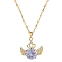 Titanium Steel Copper Romantic Artistic Inlay Wings Artificial Gemstones Pendant Necklace main image 4