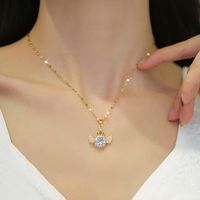 Stainless Steel Copper Simple Style Inlay Round Zircon Pendant Necklace main image 2