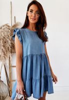 Women's Denim Dress Casual Round Neck Pleated Sleeveless Solid Color Above Knee Daily Street main image 4