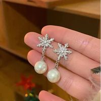 1 Pair Modern Style Snowflake Inlay Artificial Crystal Artificial Gemstones Drop Earrings main image 3
