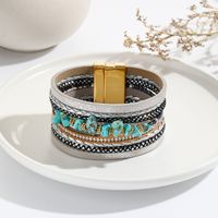 Rétro Couleur Unie Strass Turquoise De Gros Bracelet main image 6