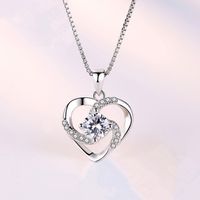 Simple Style Heart Shape Sterling Silver Inlay Artificial Gemstones Pendant Necklace sku image 4