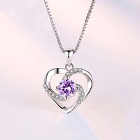 Simple Style Heart Shape Sterling Silver Inlay Artificial Gemstones Pendant Necklace sku image 5