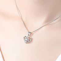 Simple Style Heart Shape Sterling Silver Inlay Artificial Gemstones Pendant Necklace main image 2