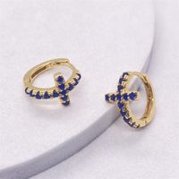 1 Pair Elegant Shiny Cross Inlay Sterling Silver Zircon Earrings main image 3