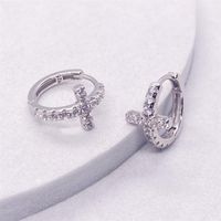1 Pair Elegant Shiny Cross Inlay Sterling Silver Zircon Earrings main image 2
