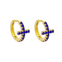 1 Pair Elegant Shiny Cross Inlay Sterling Silver Zircon Earrings sku image 4