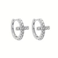 1 Pair Elegant Shiny Cross Inlay Sterling Silver Zircon Earrings main image 4
