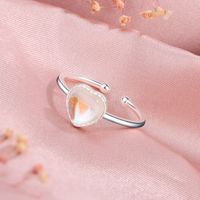 Lady Sweet Heart Shape Sterling Silver Plating Inlay Moonstone Open Rings sku image 1
