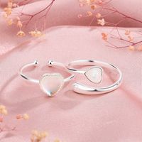 Lady Sweet Heart Shape Sterling Silver Plating Inlay Moonstone Open Rings main image 4
