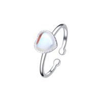 Lady Sweet Heart Shape Sterling Silver Plating Inlay Moonstone Open Rings main image 3