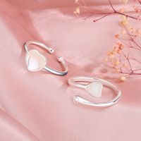 Lady Sweet Heart Shape Sterling Silver Plating Inlay Moonstone Open Rings main image 2
