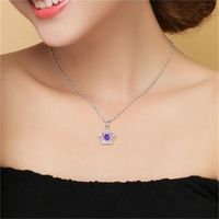 Elegant Crown Sterling Silver Inlay Zircon Charms Pendant Necklace main image 1
