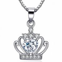 Elegant Crown Sterling Silver Inlay Zircon Charms Pendant Necklace sku image 5