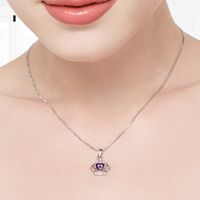 Elegant Crown Sterling Silver Inlay Zircon Charms Pendant Necklace main image 2