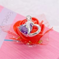 Elegant Shiny Heart Shape Sterling Silver Inlay Zircon Charms Pendant Necklace sku image 1