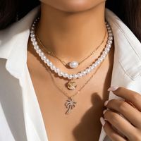 Simple Style Coconut Tree Shell Imitation Pearl Alloy Inlay Rhinestones Women's Necklace main image 1