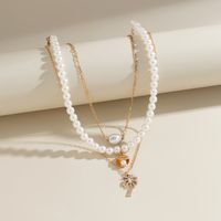 Simple Style Coconut Tree Shell Imitation Pearl Alloy Inlay Rhinestones Women's Necklace main image 4