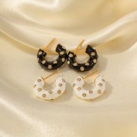 1 Pair Ig Style C Shape Enamel Plating Inlay Stainless Steel Artificial Diamond 18k Gold Plated Ear Studs main image 5