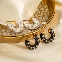 1 Pair Ig Style C Shape Enamel Plating Inlay Stainless Steel Artificial Diamond 18k Gold Plated Ear Studs main image 4