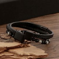 Glam Classical Round Pu Leather Alloy Natural Stone Handmade Men's Bangle main image 4
