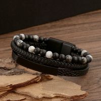 Glam Classical Round Pu Leather Alloy Natural Stone Handmade Men's Bangle main image 5