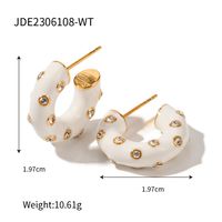 1 Pair Ig Style C Shape Enamel Plating Inlay Stainless Steel Artificial Diamond 18k Gold Plated Ear Studs sku image 1