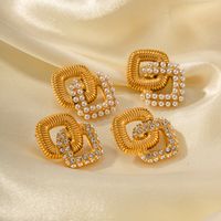 1 Pair Simple Style Rhombus Plating Inlay Stainless Steel Pearl 18k Gold Plated Earrings main image 4