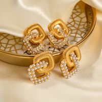 1 Pair Simple Style Rhombus Plating Inlay Stainless Steel Pearl 18k Gold Plated Earrings main image 1