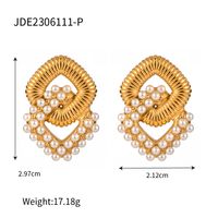 1 Pair Simple Style Rhombus Plating Inlay Stainless Steel Pearl 18k Gold Plated Earrings sku image 1