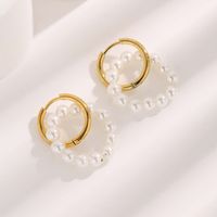 1 Pair Glam Sweet Love Round Plating Imitation Pearl Titanium Steel Copper Gold Plated Earrings sku image 1