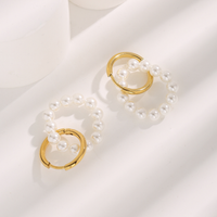 1 Pair Glam Sweet Love Round Plating Imitation Pearl Titanium Steel Copper Gold Plated Earrings main image 3