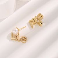 1 Pair Glam Sweet Love Round Plating Imitation Pearl Titanium Steel Copper Gold Plated Earrings main image 4