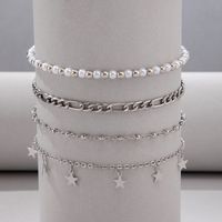 4 Pieces Vacation Star Alloy Beaded Buckle Chain Women's Anklet main image 7