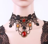 Wholesale Jewelry Gothic Retro Oval Flower Alloy Lace Resin Inlay Earrings Necklace main image 4