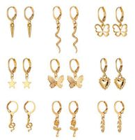 New Alloy Inlaid Rhinestone Butterfly Peach Heart Cherry Pearl Earrings Set 9 Pairs sku image 1