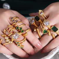 Retro Luxurious French Style Geometric Heart Shape Copper Plating Inlay Zircon 18k Gold Plated Open Rings main image 4