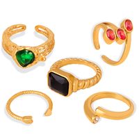 Retro Luxurious French Style Geometric Heart Shape Copper Plating Inlay Zircon 18k Gold Plated Open Rings main image 3