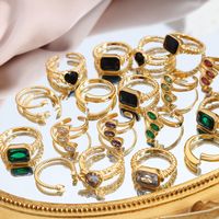 Retro Luxurious French Style Geometric Heart Shape Copper Plating Inlay Zircon 18k Gold Plated Open Rings main image 5