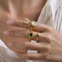 Brass Gold Plated Elegant Simple Style Plating Inlay Geometric Zircon Rings main image 2